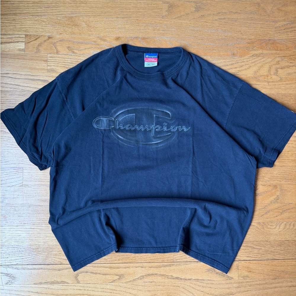 Retro 90s Champion Vintage Faded Logo Navy Tee Men’s Size L
